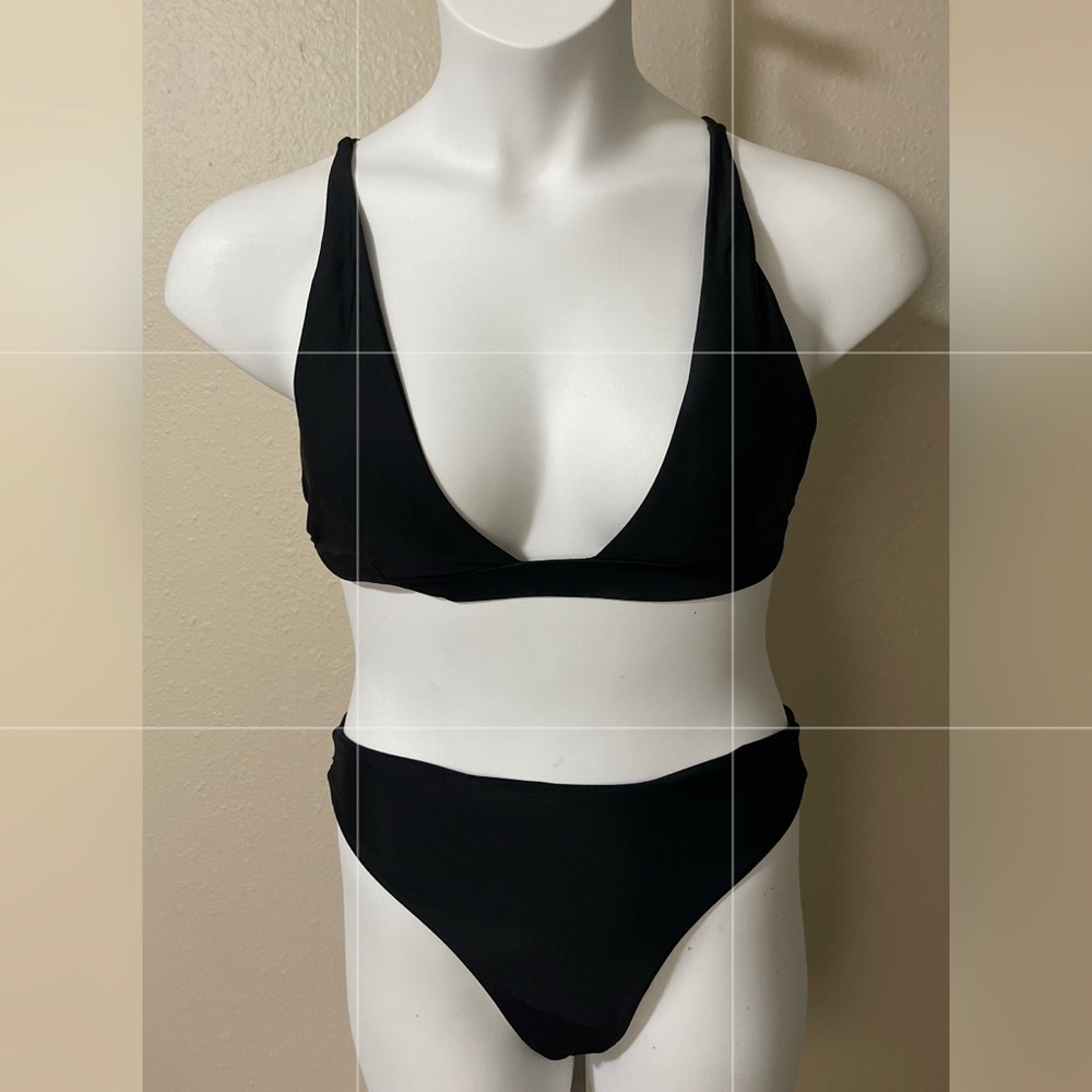 Women’s Black 2 Piece Bikini, Criss Cross Back, Size S